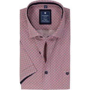 Redmond - Comfort Fit - Overhemd - Blauw met Wit en Rood Dessin - Korte Mouw - Strijkvriendelijk