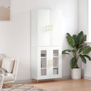 The Living Store Hoge Kast - Opbergkast - Wit - 69.5 x 34 x 180 cm - Glasontwerp