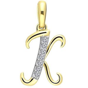 Lucardi Dames alfabet hanger met diamant (0,03ct) - Hanger - Cadeau - Moederdag - 14 Karaat Goud - Geelgoud