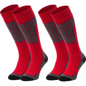 NOMAD® Skisokken Essential 2-Pack | 35/38 Rood | Warme sokken Dames / Heren | Lange Huissokken / Wandelen / Sporten | Knie Kousen | Goede vochtafvoer