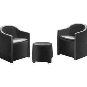 In & Out Deco Balkon set - 2 stuks stoelen met bijzettafel - kunststof - zwart