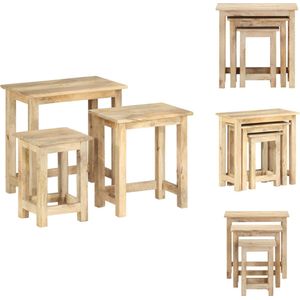 vidaXL Bijzettafel - Bijzettafels - Bijzet Tafel - Bijzet Tafels - 3-delige Tafeltjesset massief mangohout
