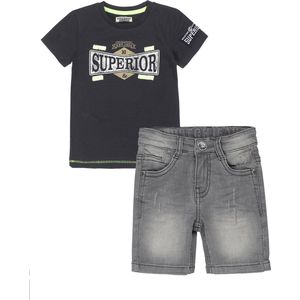 DJ Dutchjeans - Kledingset(2delig) - Short Grey jeans - Shirt antraciet met print - Maat 110