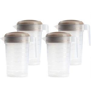 Plasticforte Waterkan/sapkan - 4x stuks transparant/beige met deksel 2 liter kunststof