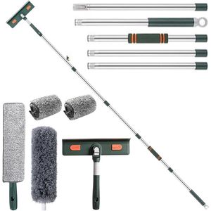 Window Cleaning Set Professional 2-in-1 Window Wiper with 3 Microfibre Pads and Telescopic Handle for High Windows Indoor and Outdoor