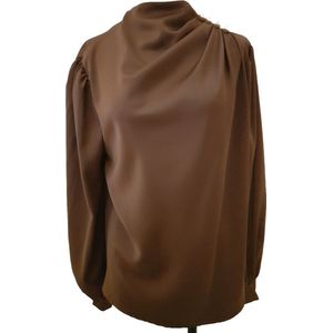 Dames blouses satijn met 'parels' bruin One size