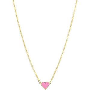 Lucardi - Kinder Stalen goldplated ketting met hart emaille lichtroze - Ketting - Staal - Goudkleurig - 40 cm