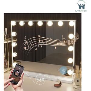 LifeStages - Hollywood Spiegel Met Bluetooth - Met USB-Laadpoort 3 Kleuren - Temperaturen Grote Make-Upspiegel Voor Tafelspiegels Of Wandspiegel