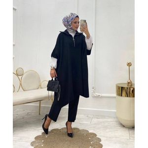 SOCKSTON- Gebreide Poncho voor dames - Gebreide omslagvest - Zwart