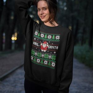 Foute Kersttrui - Kleur Zwart - Hail Santa Snowy Trees - Maat 4XL - Uniseks Pasvorm - Kerstkleding voor Dames & Heren