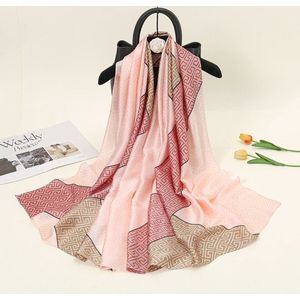 Premium Zijden Sjaal - roze - bruin - oudroze - omslagdoek - stola - dames - bewerkt - kado