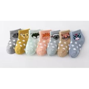 7 paar New born Baby sokken - Set babysokjes - 0-6 maanden - Gestipte Babysokken - Multipack - Kraamcadeau voor Jongen of Meisje - Babyshower Cadeau - Kraammand