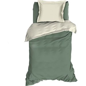 Premium flanel dekbedovertrek uni groen/creme - 140x200/220 (eenpersoons) - zeer zacht en heerlijk warm - uniek dessin - donsachtig laagje - excellente kwaliteit