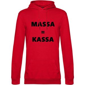 Hoodie met opdruk “Massa is kassa” Rode hoodie met zwarte opdruk – Goede pasvorm, fijn draag comfort