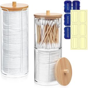 Wattenschijf- en Wattenstaafjeshouder met Bamboedeckel - Transparante Dispenser voor Badkameropslag