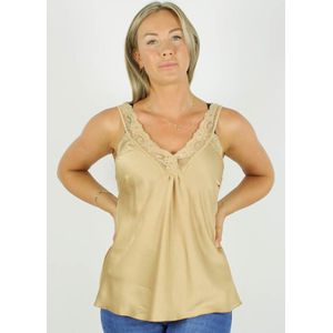 Dames top satijn met kant beige One size 38/42