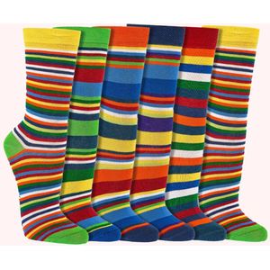 Damessokken | ook in kindermaten | vrolijke kleurrijke sokken | Print: strepen | per 6 paar | diverse maten |