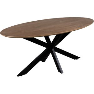 QUVIO Eettafel Sofia - Ovaal - 180x90 cm - Stalen kruispoot - Matrix poot - FSC® gecertificeerd mangohout - Bruin