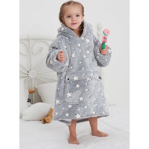 Fleece kinder poncho - plaid met mouwen en capuchon voor kinderen - oversized hoodie kind - hoodie plaid voor kinderen - fleece deken met mouwen – TV deken – hoodie blanket - zacht & warm - maat 116 t/m 134 - glow star