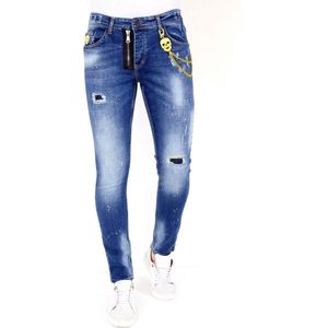 Exclusieve Lichtblauwe Jeans met Verfspatten - 1027- Blauw