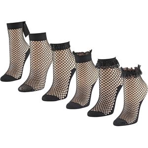 6 paar visnetsokken - enkelkettinkjes - sokken voor vrouwen - aantrekkelijke zwarte netkousen - korte enkelsokken - kanten sokken voor vrouwen - meisjes - jurk