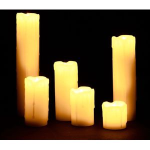 Relaxdays LED kaarsen set van 6 - echte was - warm wit licht - batterijen - theelichtjes