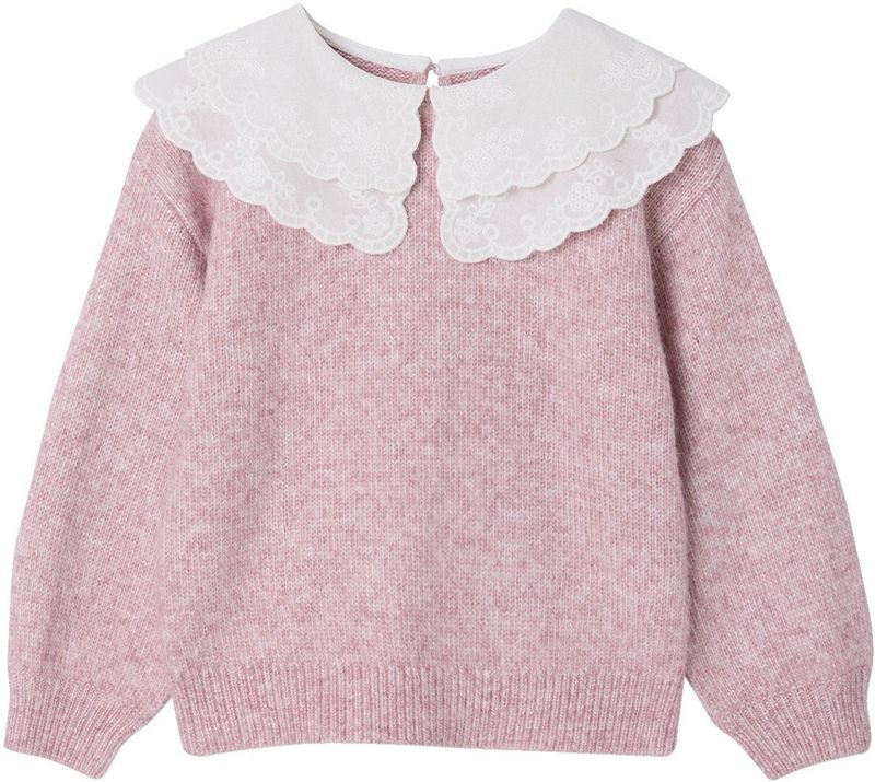 Geborduurde meisjestrui met dubbele kraag van schuimbreisel rozen