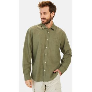 camel active Linnen overhemd met lange mouwen en soft-wash afwerking - Maat menswear-3XL - Donker Groen
