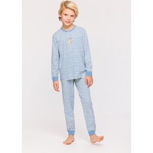 Woody pyjama jongens - blauw/wit gestreept - zeepaardje - 241-10-PLC-Z/921 - maat 152