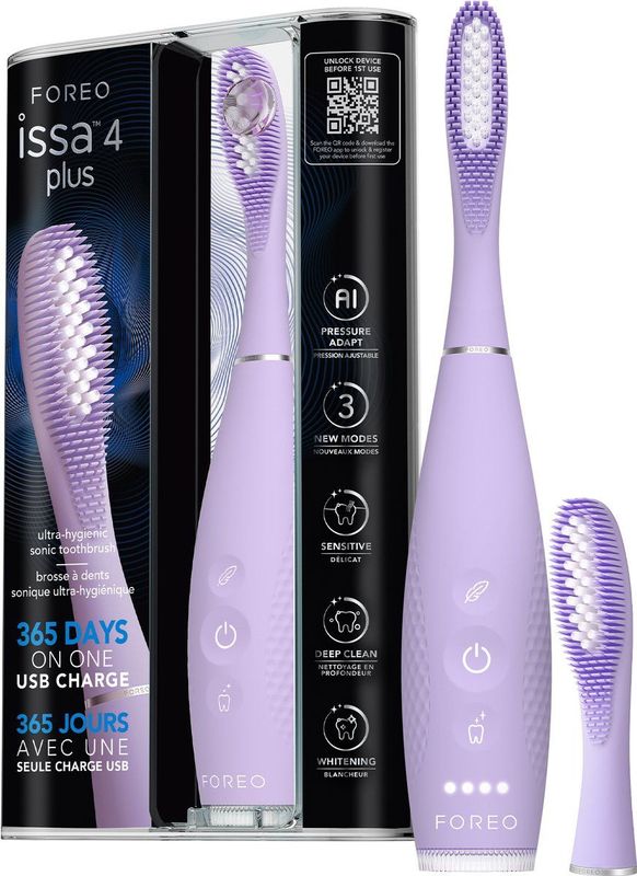 FOREO - ISSA 4 Plus - Sonische Elektrische Tandenborstel - Lavendel - 4-in-1 AI-gestuurde Set