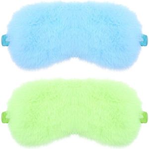 2 stuks pluche oogmasker zachte slaapblinddoek oogbedekking comfortabel bont-kunstbont slaapmasker satijnen dutjes nachtbescherming afdekking voor dames en heren cadeau (groen blauw)