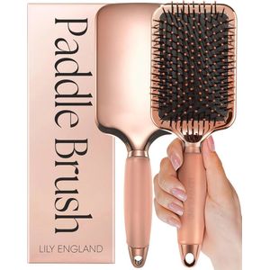 Hair Brush without Pulling, Detangling Brush, Gift for Women, Paddle Brush, Comfortable Bristles for Hair and Scalp, Brush for All Hair Types, Rose Gold and Black