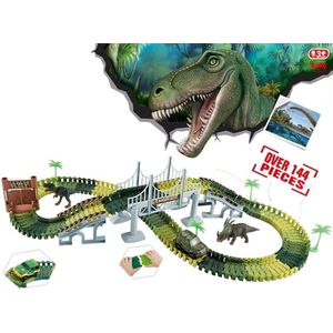 Ariko Autobaan met dinosaurussen | racebaan jungle | met dino's | dinosaurus baan | flexibele racebaan | 6 verschillende racebanen | met militair voertuig | inclusief batterijen