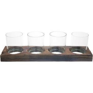 Set van 4 theelichthouders van transparant en bruin glas H14