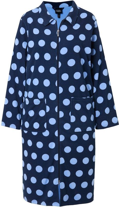 Ulla Popken - Badjas - Nachtblauw - Grote Maten - Plussize - Stippen - Hemdkraag - 2-weg-ritssluiting