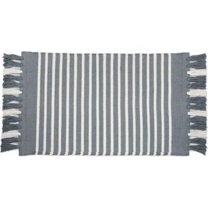 Walra Badmat Stripes & Structure - 60x100 - 100% Katoen - Jeans Blauw / Wit
