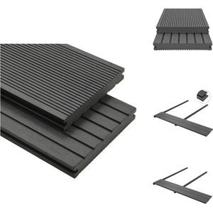 vidaXL Terrasplanken Grijs HKC - 220 x 14 x 2 cm - Massief - Set met 60 planken - 30 kiel - 480 klemmen - 500 schroeven - 180 expansieschroeven - 20 startklemmen - Vloer