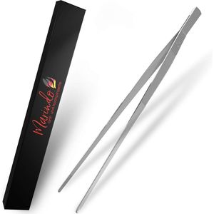 Grillpincet, kookpincet, keukenpincet, 30 cm lang, roestvrij staal, vaatwasmachinebestendig, rechte vorm, vleessnijpen, braadpincet (roestvrij staal 30 cm), zilver