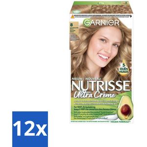Garnier - Nutrisse Ultra Crème 8 - Haarkleuring - Lichtblond - Intens Voedend - Permanente Kleur - Voordeelverpakking - 12 stuks