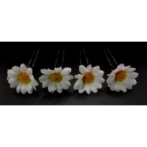 Haarpinnen bloem wit-geel set van 4 stuks.