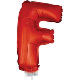 Rode opblaas letter ballon F op stokje 41 cm