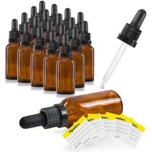 Oputec 20 x 30ml pipetfles bruin glas – doseerfles met glazen pipet + etiketten