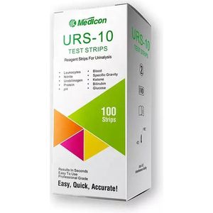 Medicon 10 Urine Test - 100 Urinetest Strips - Urine - 10 parameters - Leukocyten - Nitriet - Urobilinogeen - Ketonen - Eiwitten - pH - Bloed - Soortelijk gewicht - Bilirubine - Glucose - Ketonentest - Blaasonsteking