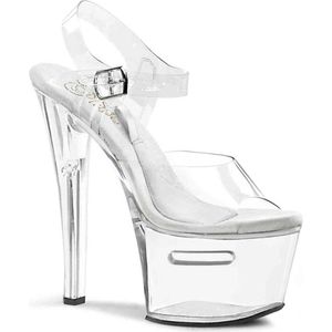 Pleaser - TIPJAR-708-2 Sandaal met enkelband, Paaldans schoenen - Paaldans schoenen - 38 Shoes - Transparant/Zilverkleurig