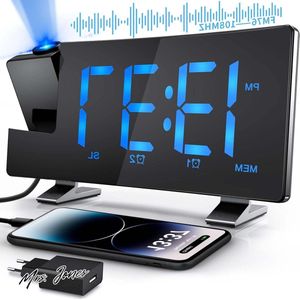 Mrs. Jones Radiowekker Plafondprojectie Projector Wekker met FM-radio Groot Led-Display 12/24 uur USB-Oplaadpoort Instelbare Helderheid 15 Volumeniveaus-TAKRINK-Ontwaken-Volumeniveaus-Uur .
