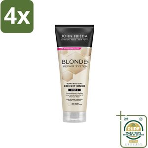 John Frieda – Conditioner – Blonde+ Repair Bond Building – Herstellend – 250 ml - Voordeelverpakking - 4 stuks - Opgelicht haar - Haarverbindingen