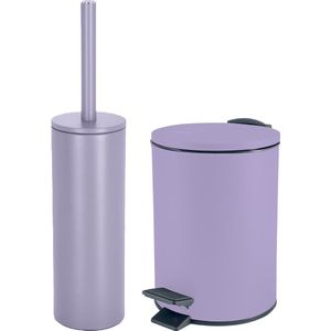 Spirella Badkamer/toilet accessoires set - WC-borstel en pedaalemmer 3L - metaal - lila paars