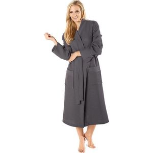 Wafel badjas voor sauna antraciet S - antraciet badjas unisex - biologisch katoen - wafel badjas antraciet