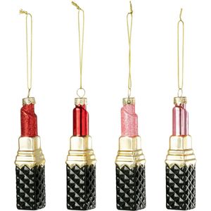 J-Line hanger Lippenstift - glas - rood/roze - 4 stuks