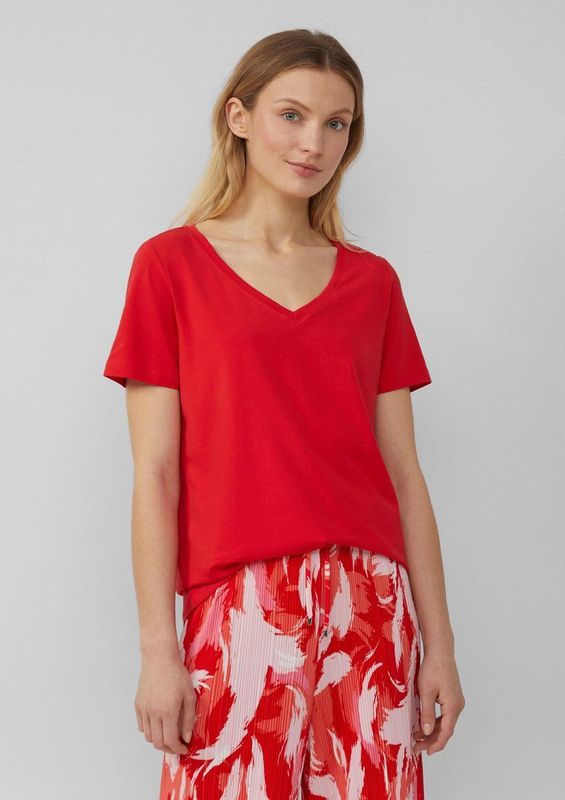 s.Oliver - Shirt - Rood - T-shirt - V-hals - Kwartmouw